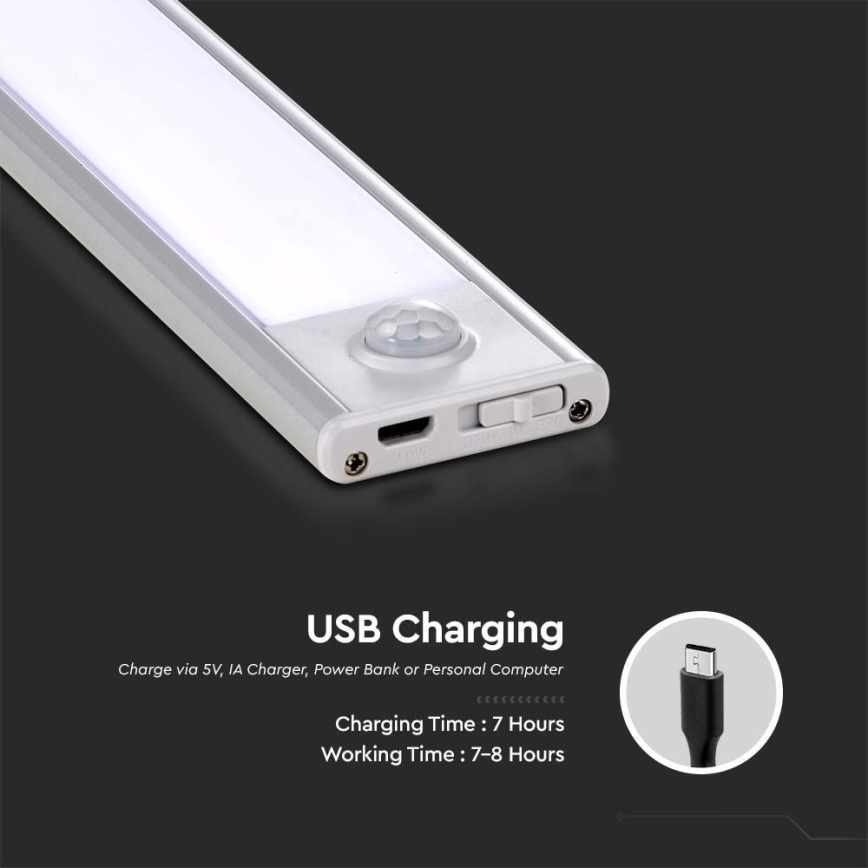 LED lampa för undersidan av köksskåp med sensor LED/2,5W/5V 4000K 3000 mAh