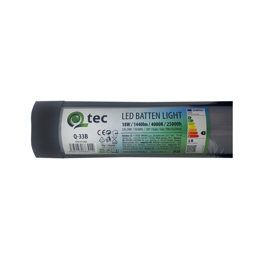 LED lampa för undersidan av köksskåp QTEC LED/18W/230V 60 cm svart