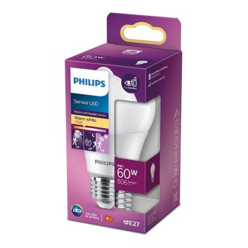 LED-lampa med sensor Philips A60 E27/8W/230V 2700K