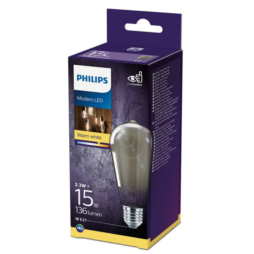 LED-lampa SMOKY VINTAGE Philips ST64 E27/2.3W/230V 2,700K