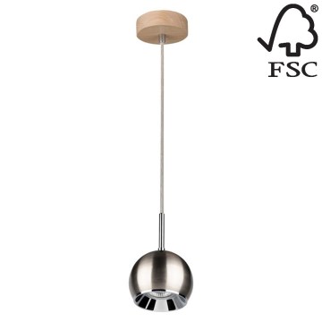 LED Ljuskrona med snöre  BALL WOOD 1xGU10/5W/230V matt ek - FSC-certifierad