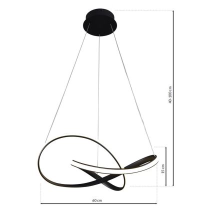 LED Ljuskrona med snöre CAPPIO LED/36W/230V svart