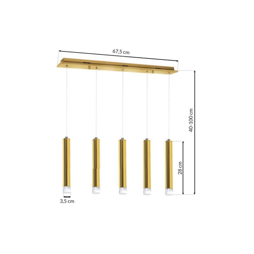 LED Ljuskrona med snöre GOLDIE 5xLED/25W/230V guld