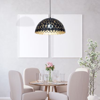 LED Ljuskrona med snöre LISA Svart 1xE27/60W/230V