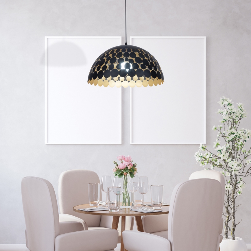 LED Ljuskrona med snöre LISA Svart 1xE27/60W/230V