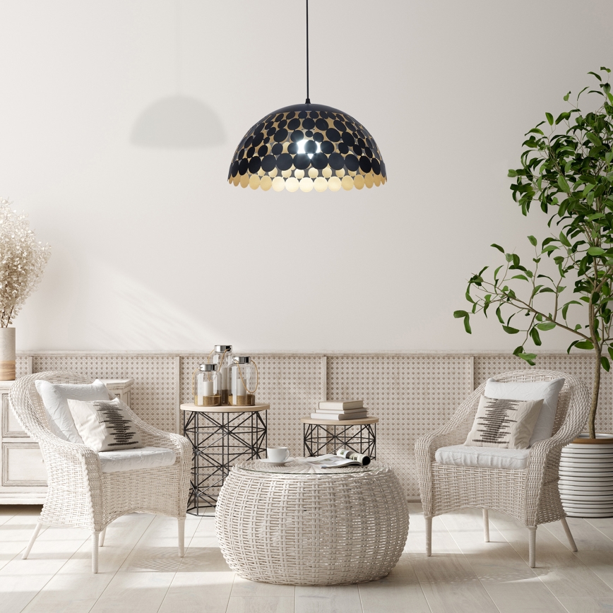 LED Ljuskrona med snöre LISA Svart 1xE27/60W/230V