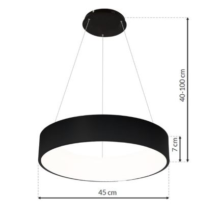 LED Ljuskrona med snöre OHIO Svart LED/24W/230V