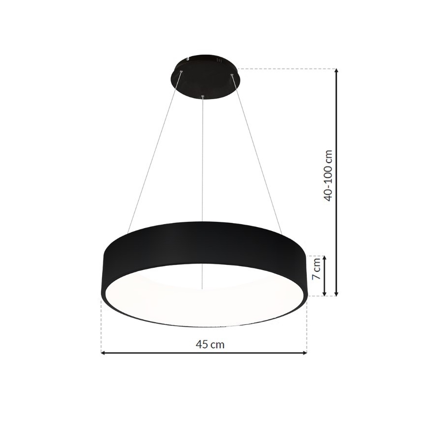 LED Ljuskrona med snöre OHIO Svart LED/24W/230V
