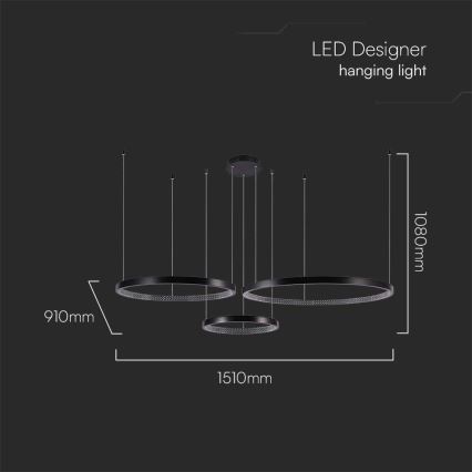 LED ljuskrona med textilsladd 3xLED/19W/230V 4000K svart
