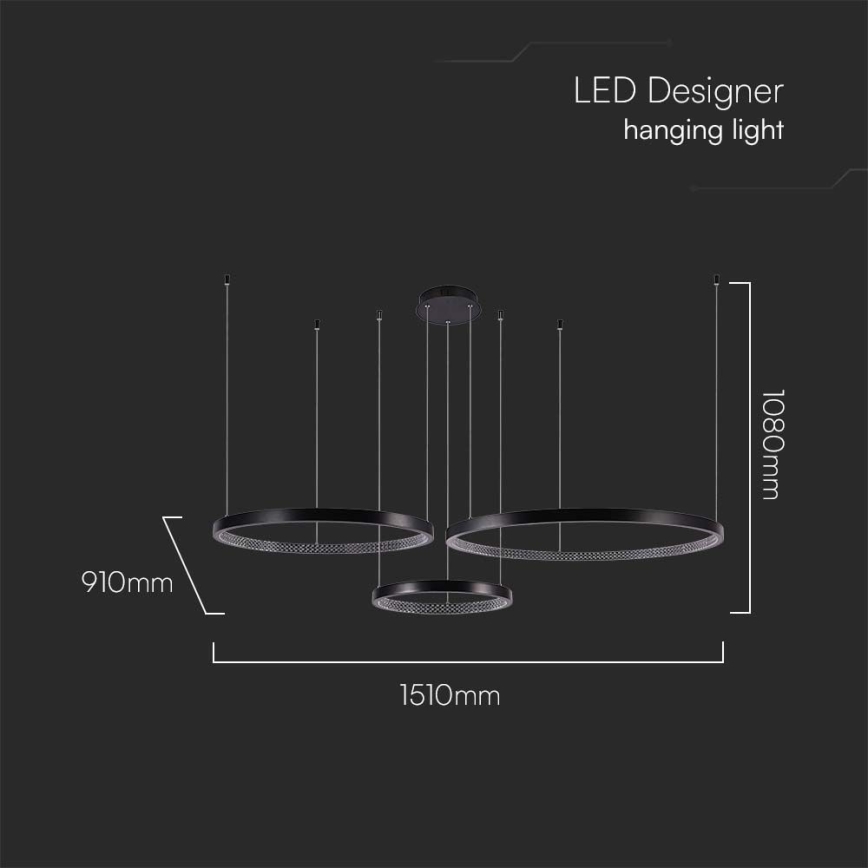 LED ljuskrona med textilsladd 3xLED/19W/230V 4000K svart