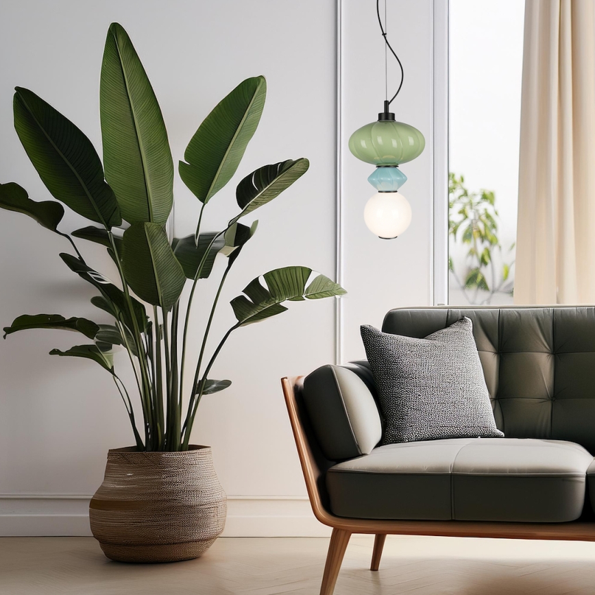 LED ljuskrona med textilsladd ASCOLI LED/8W/230V diameter 20 cm grön/blå