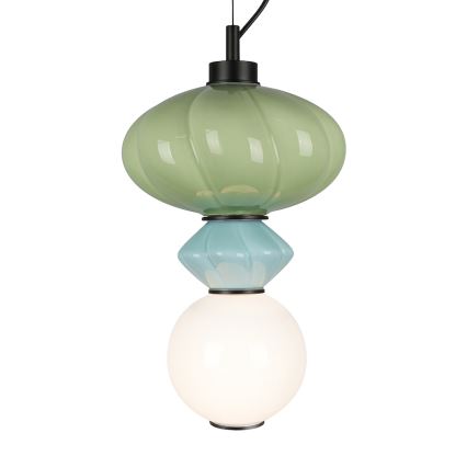LED ljuskrona med textilsladd ASCOLI LED/8W/230V diameter 20 cm grön/blå