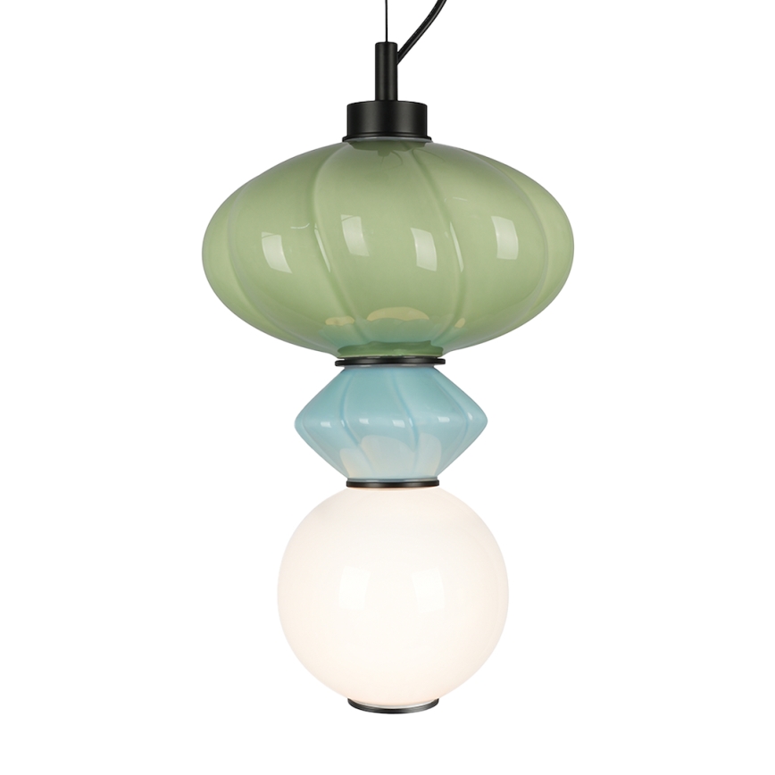 LED ljuskrona med textilsladd ASCOLI LED/8W/230V diameter 20 cm grön/blå