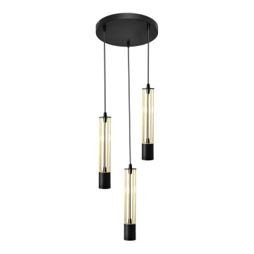 LED ljuskrona med textilsladd BARS 3xGU10/4,8W/230V svart/guld