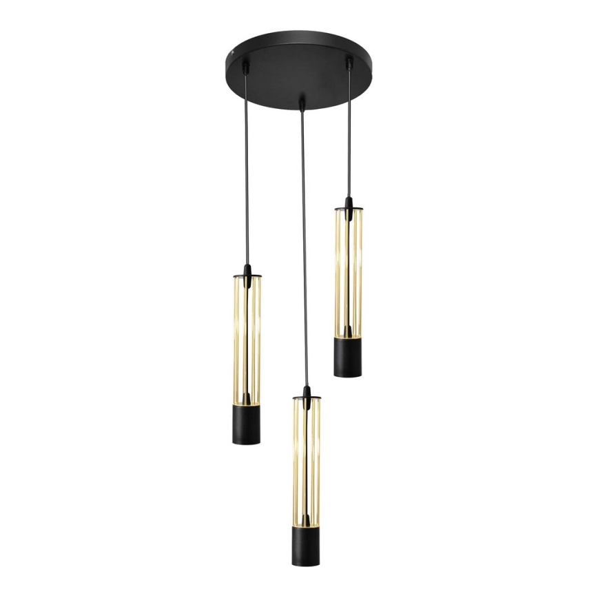 LED ljuskrona med textilsladd BARS 3xGU10/4,8W/230V svart/guld
