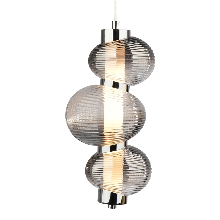LED ljuskrona med textilsladd BOLLA LED/12W/230V diameter 16 cm rökig