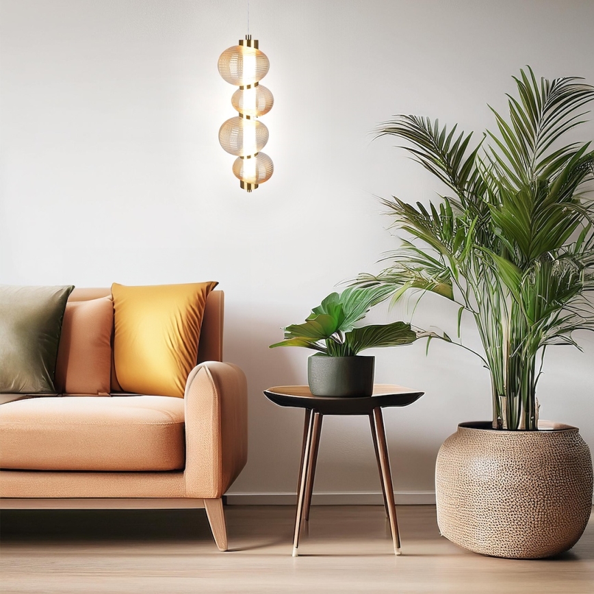 LED ljuskrona med textilsladd BOLLA LED/17W/230V diameter 16 cm guld/rökig