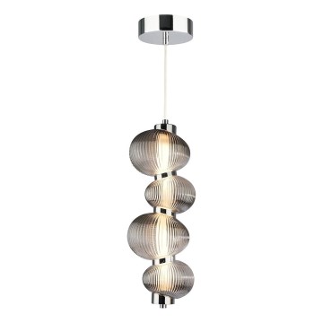 LED ljuskrona med textilsladd BOLLA LED/17W/230V diameter 16 cm skinande krom/rökig