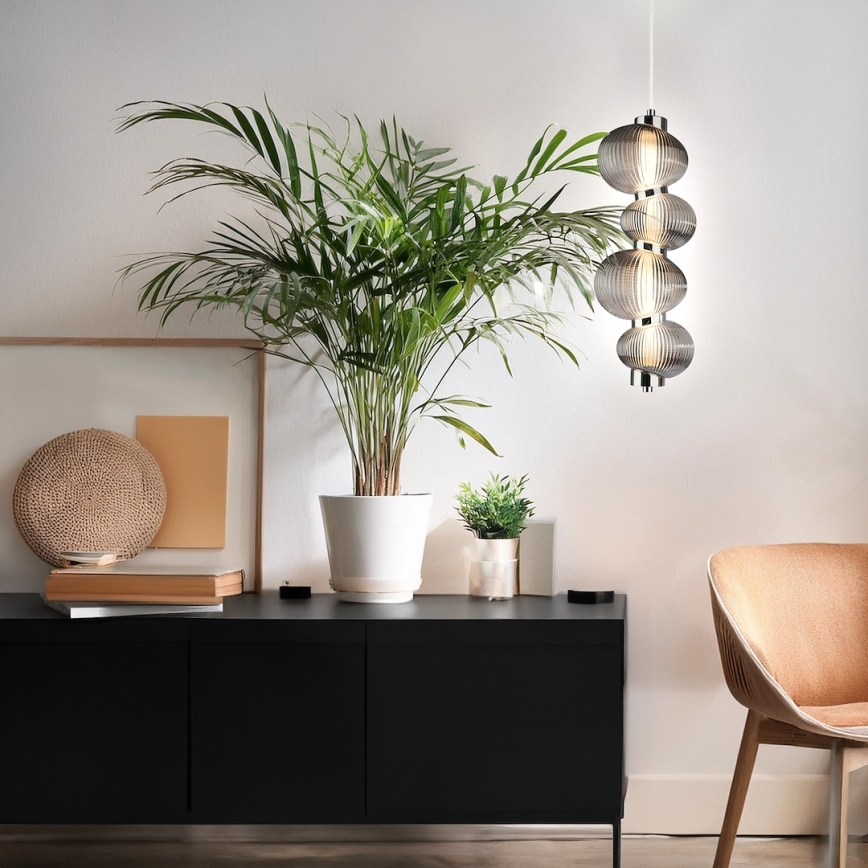LED ljuskrona med textilsladd BOLLA LED/17W/230V diameter 16 cm skinande krom/rökig