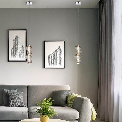 LED ljuskrona med textilsladd BOLLA LED/17W/230V diameter 16 cm skinande krom/rökig
