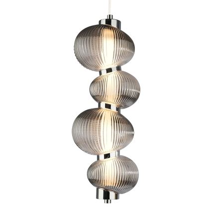 LED ljuskrona med textilsladd BOLLA LED/17W/230V diameter 16 cm skinande krom/rökig