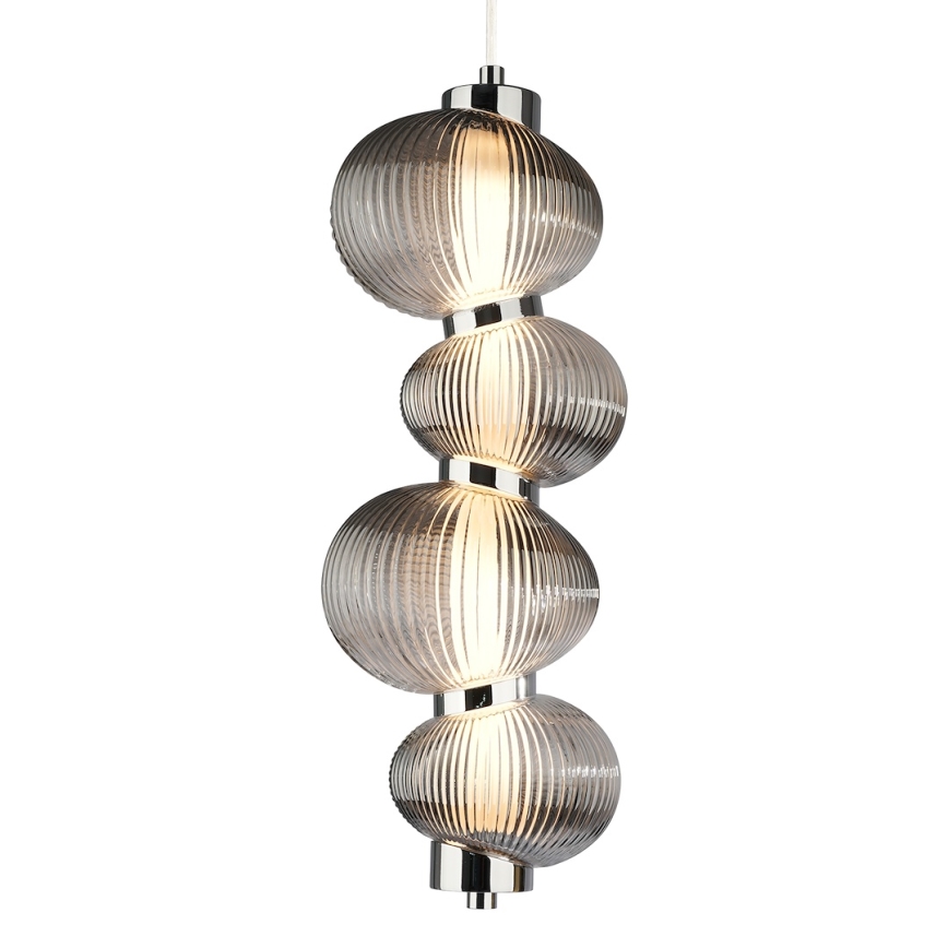 LED ljuskrona med textilsladd BOLLA LED/17W/230V diameter 16 cm skinande krom/rökig