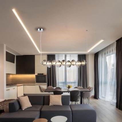 LED ljuskrona med textilsladd BOLLA LED/32W/230V skinande krom/rökig
