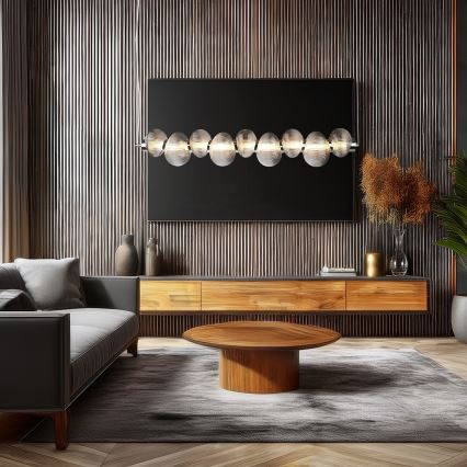 LED ljuskrona med textilsladd BOLLA LED/32W/230V skinande krom/rökig