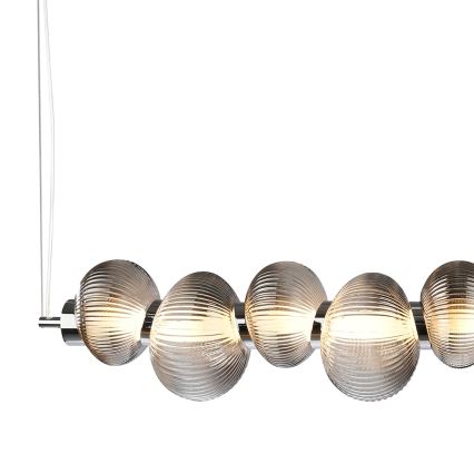 LED ljuskrona med textilsladd BOLLA LED/32W/230V skinande krom/rökig