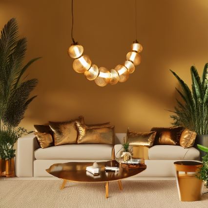 LED ljuskrona med textilsladd BOLLA LED/36W/230V guld/rökig