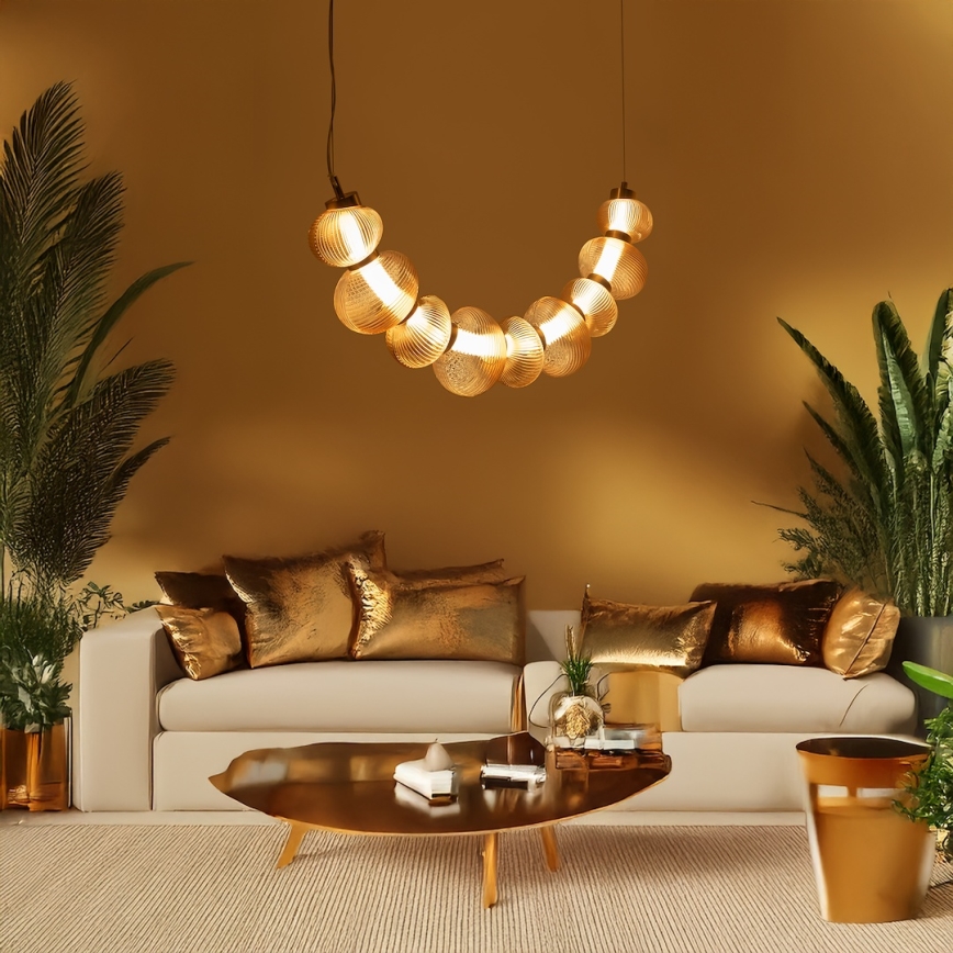 LED ljuskrona med textilsladd BOLLA LED/36W/230V guld/rökig