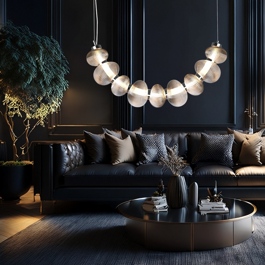 LED ljuskrona med textilsladd BOLLA LED/36W/230V skinande krom/rökig