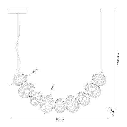 LED ljuskrona med textilsladd BOLLA LED/36W/230V skinande krom/rökig