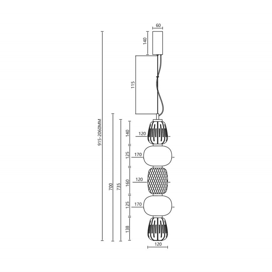 LED ljuskrona med textilsladd CARO LED/40W/230V skinande krom