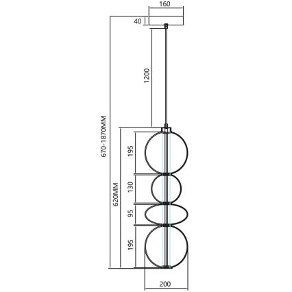LED ljuskrona med textilsladd DAPHNE LED/36W/230V grå