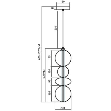LED ljuskrona med textilsladd DAPHNE LED/36W/230V guld