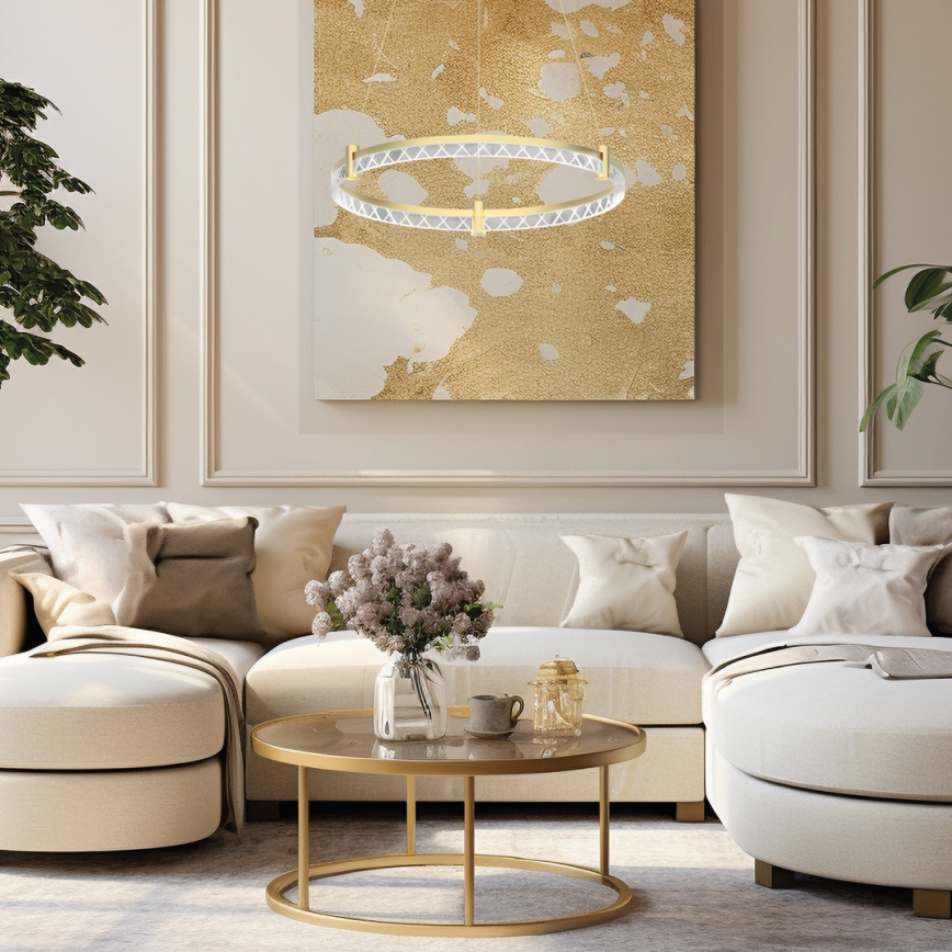 LED ljuskrona med textilsladd ELEGANCE LED/36W/230V diameter 60 cm guld