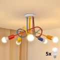 LED ljuskrona med textilsladd för barn OXFORD 5xE27/15W/230V
