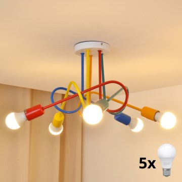 LED ljuskrona med textilsladd för barn OXFORD 5xE27/15W/230V