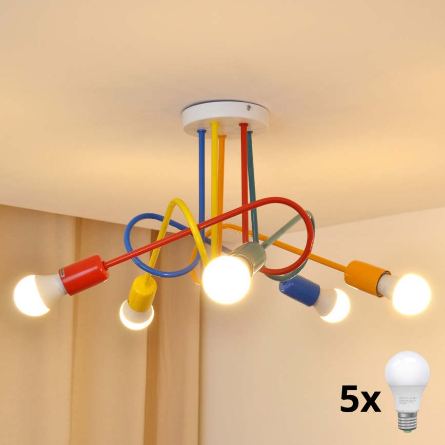 LED ljuskrona med textilsladd för barn OXFORD 5xE27/15W/230V