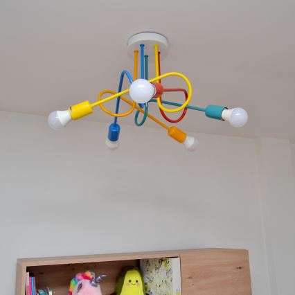 LED ljuskrona med textilsladd för barn OXFORD 5xE27/15W/230V