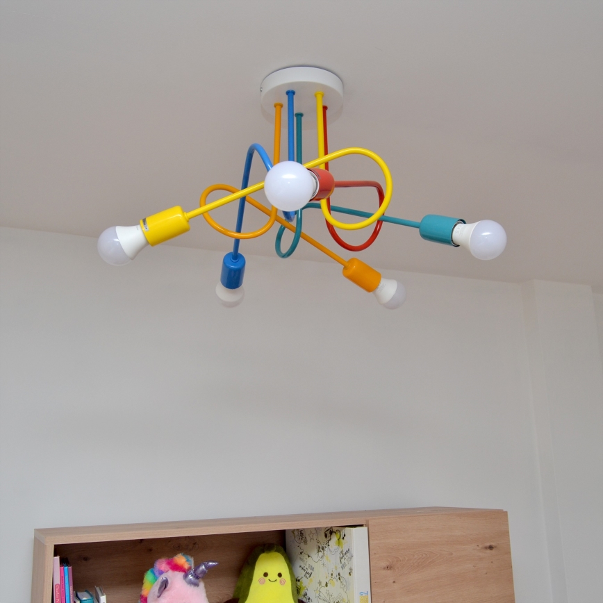 LED ljuskrona med textilsladd för barn OXFORD 5xE27/15W/230V