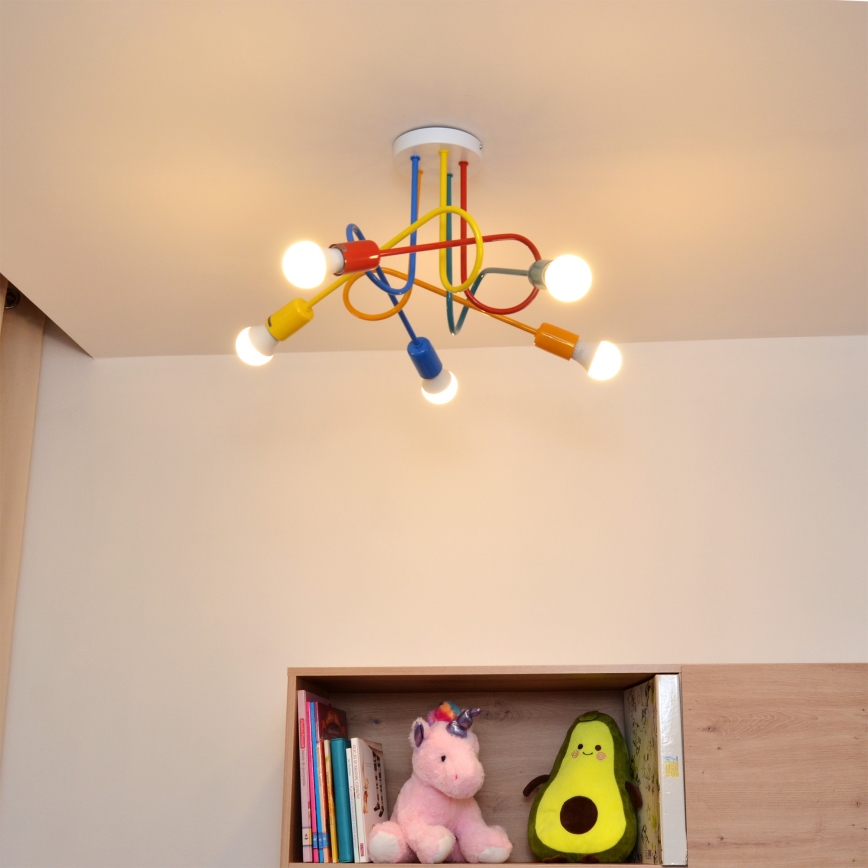 LED ljuskrona med textilsladd för barn OXFORD 5xE27/15W/230V