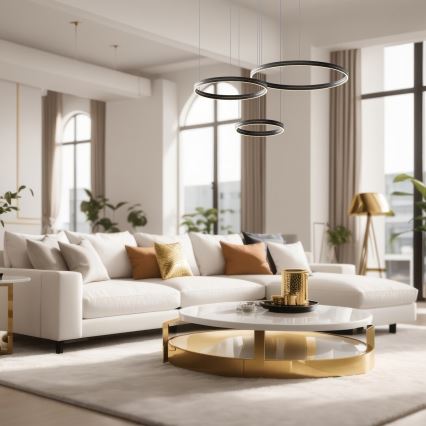 LED ljuskrona med textilsladd GRAVITY LED/108W/230V svart