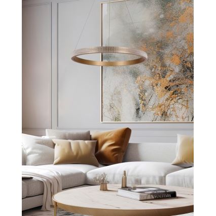 LED ljuskrona med textilsladd HASHIM LED/34W/230V diameter 60 cm koppar