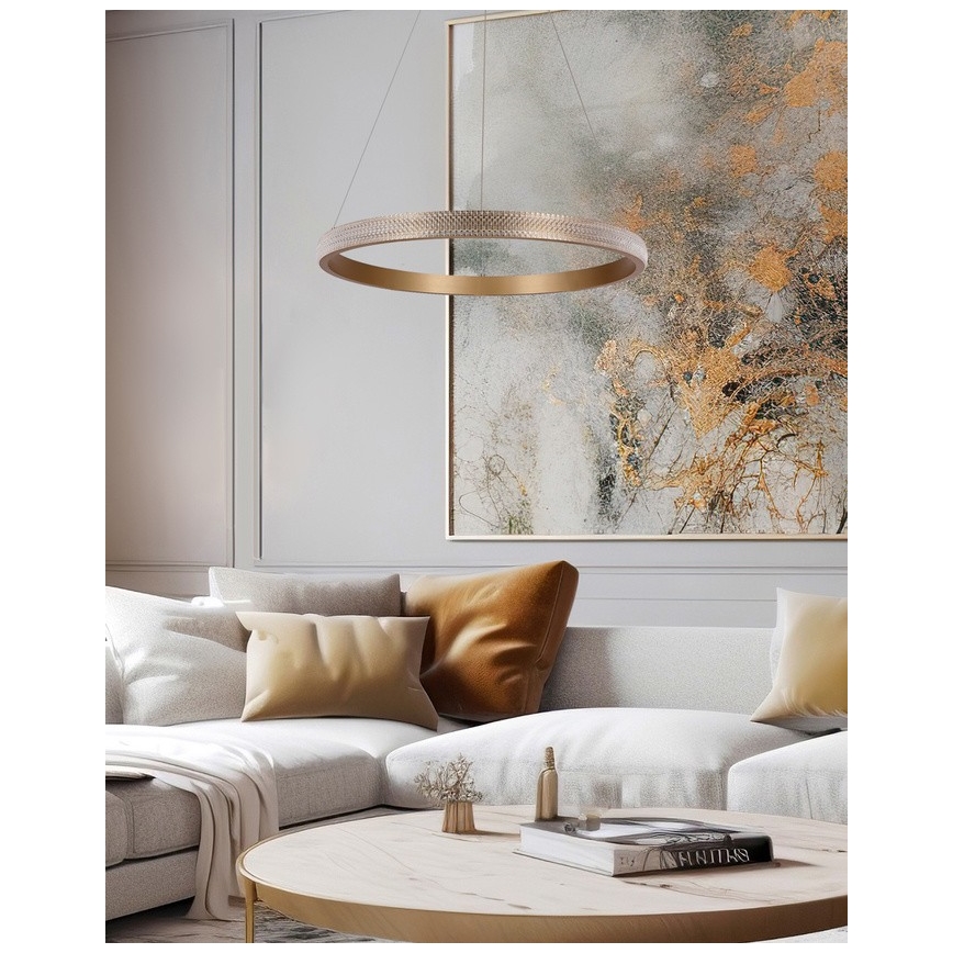 LED ljuskrona med textilsladd HASHIM LED/34W/230V diameter 60 cm koppar