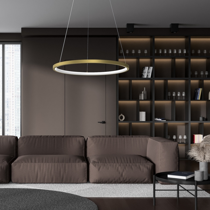 LED ljuskrona med textilsladd HOOP LED/27W/230V diameter 50 cm 4000K guld
