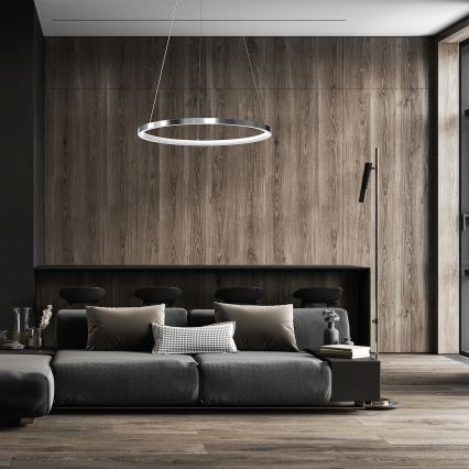 LED ljuskrona med textilsladd HOOP LED/27W/230V diameter 50 cm 4000K skinande krom