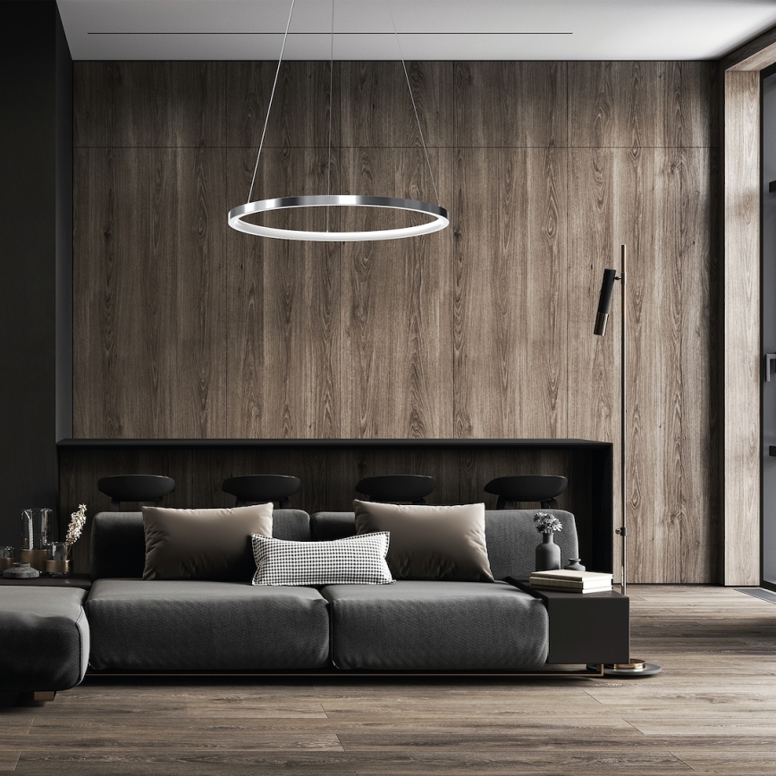 LED ljuskrona med textilsladd HOOP LED/27W/230V diameter 50 cm 4000K skinande krom