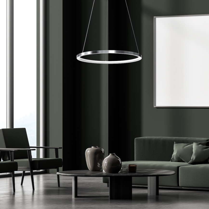 LED ljuskrona med textilsladd HOOP LED/27W/230V diameter 50 cm 4000K skinande krom